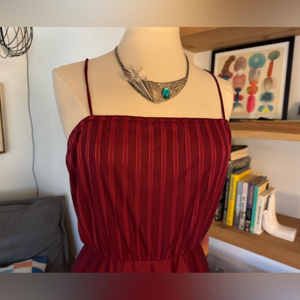 Vintage 70’s 80’s Burgundy Spaghetti Strap Cocktail Party Dress - Picture 3 of 11